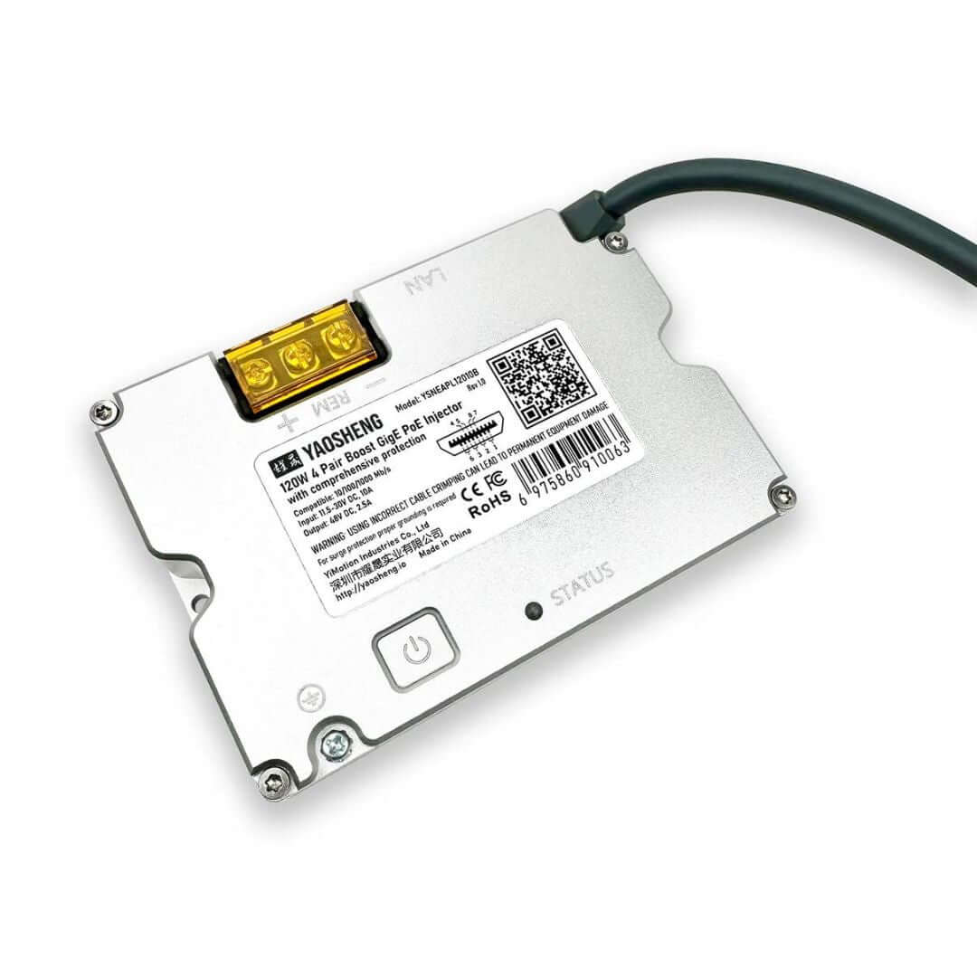 For campers and yachts, this device offers battery protection with Free (10-30V), 12V, and 24V modes. Includes voltage converter, PoE injector, SPX adapter.