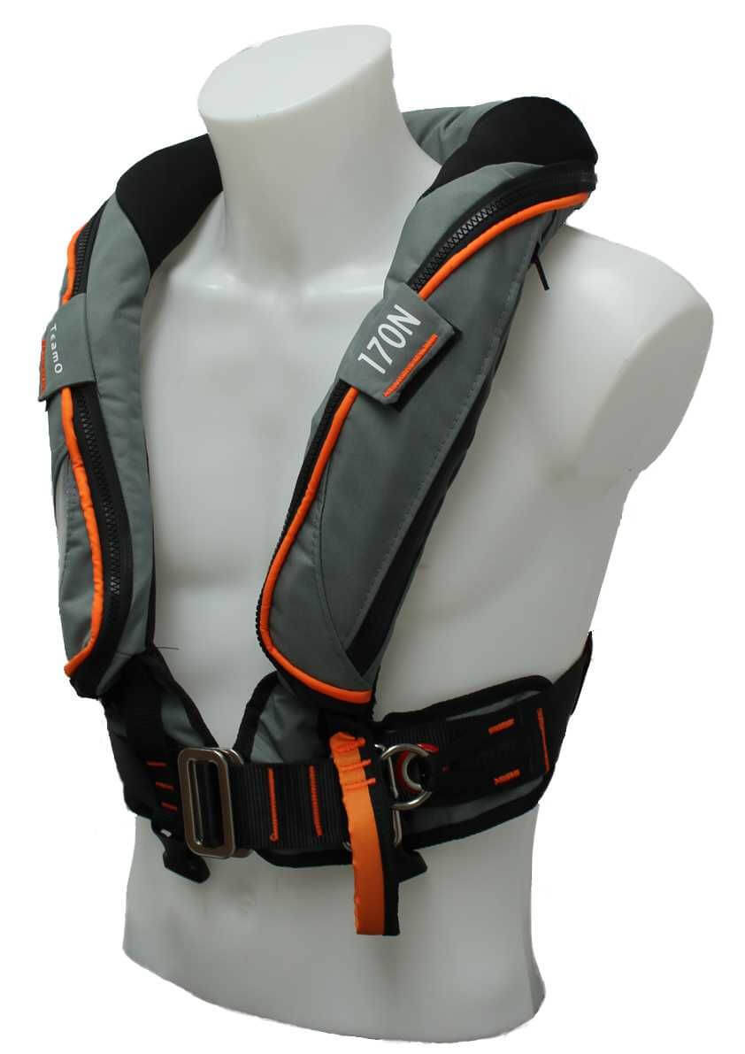 TeamO Offshore Inflatable PFD Pro Sensor - Backtow™ Pro Sensor Grey life jacket on display