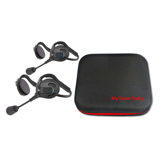 My Team Talks *MESH* Communication Headset (Pair) - Great for group communication! This is a close up of the case and the two headsets - MESH Communication Headset