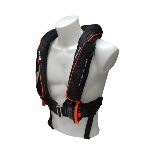 TeamO Marine PFD 170N Backtow™ Offshore PFD in black with Hammar firing head, ideal for boating and sailing safety.