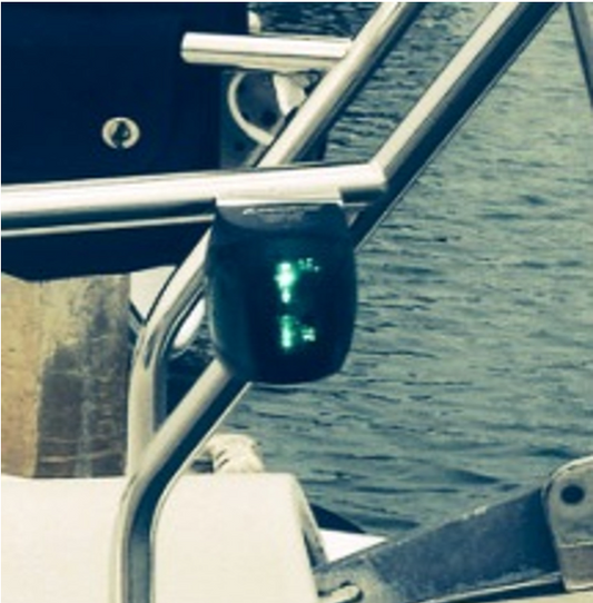LED Port / Starboard Navigation Fixtures showing a green light on a boat for safe navigation.