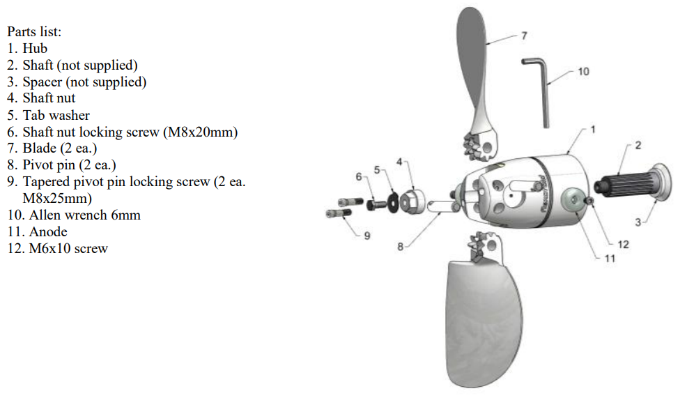 Parts Lists of Blade Saildrive Propellers.