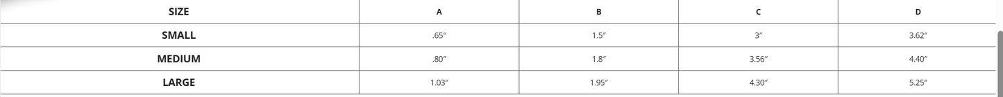 Size chart for Medium Mantus Bridle Catamaran showing dimensions for small, medium, and large sizes.