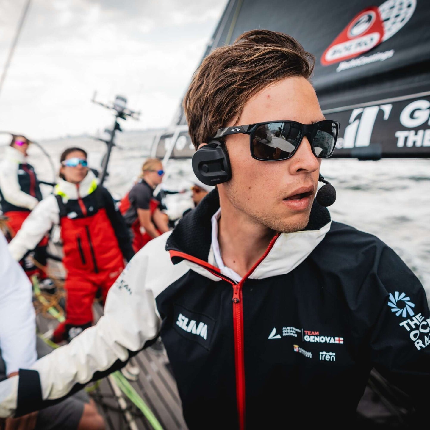 Sailors using Sena EXPAND Mesh crew headsets underway