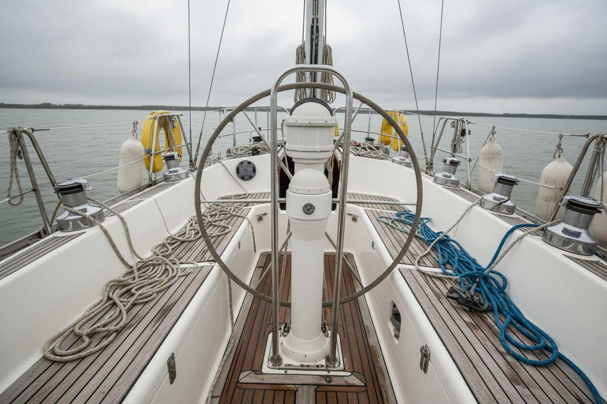 An example of a messy boat with ropes everywhere