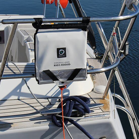Emergency Boat Ladder attached to a boat, designed for quick re-boarding during emergencies.