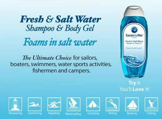 Shampoo and body gel for salt water and oceans