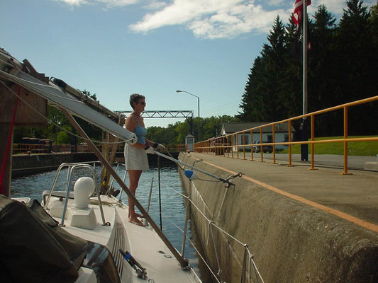 Mast down on a sailboat prepared for canal travel