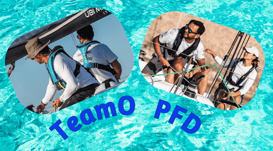 FAQ for TeamO & PFD's - sailors wearing PFDs on a boat, showcasing safety and teamwork on the water.
