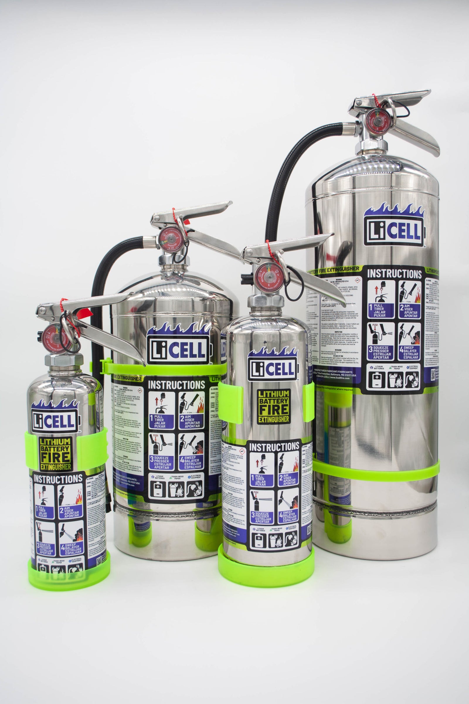 LiCell AVD lithium battery fire extinguisher size lineup