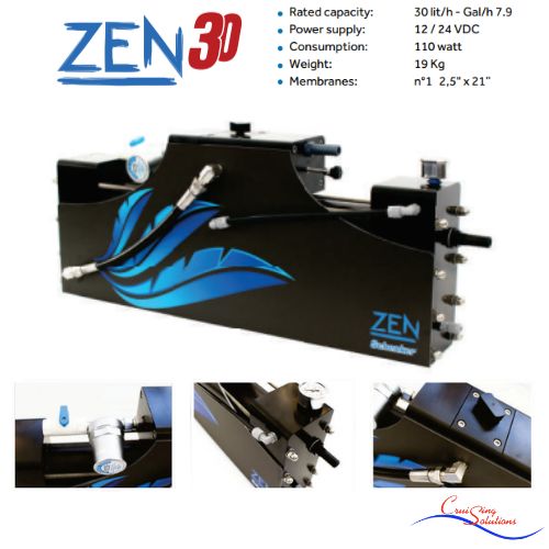 The Zen 30 watermaker by Schenker sounds like an excellent choice for small to medium-sized boats or catamarans with a crew of 1-4 people. With a capacity of 30 liters per hour (7.9 gallons per hour), it can efficiently produce enough fresh water to meet the needs of the crew for drinking, cooking, and other uses