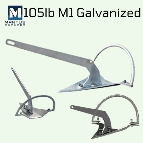 With a capacity of 105 pounds, this anchor is capable of securely anchoring larger vessels, providing peace of mind to boaters who require a sturdy and dependable anchoring solution. The design of the Mantus M1 anchor series typically includes features such as a sharp penetrating tip and strong flukes to ensure effective anchoring in various seabeds.