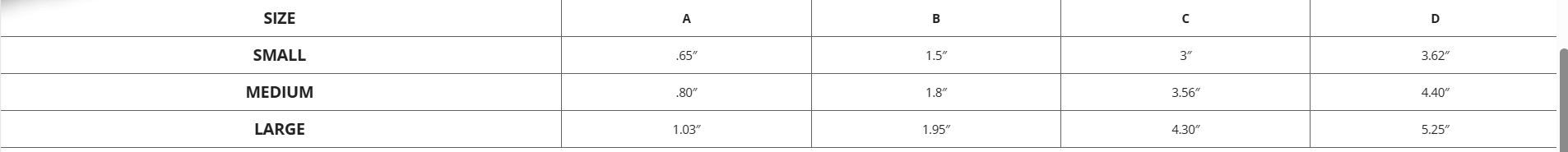 Size chart for Medium Mantus Bridle Catamaran showing dimensions for small, medium, and large sizes.