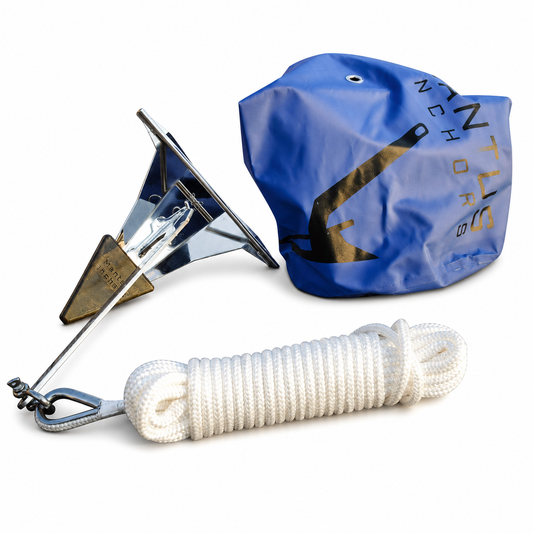 Mantus Dinghy Anchor Kit with anchor, line, shackle, and storage bag
