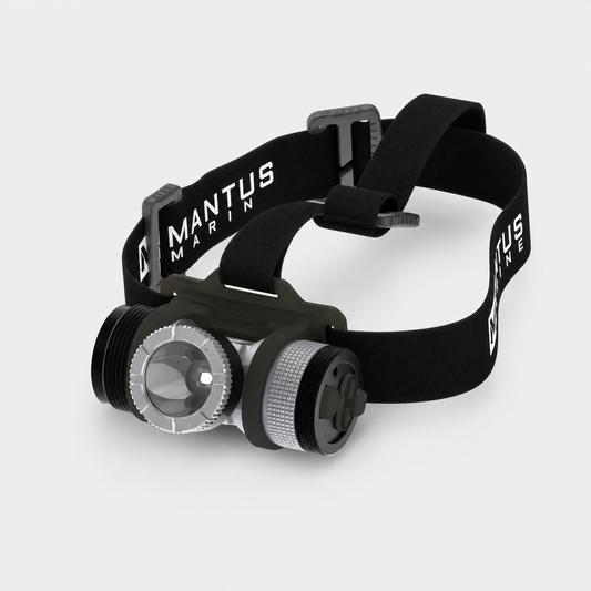 Mantus rechargeable waterproof headlamp with complete head strap