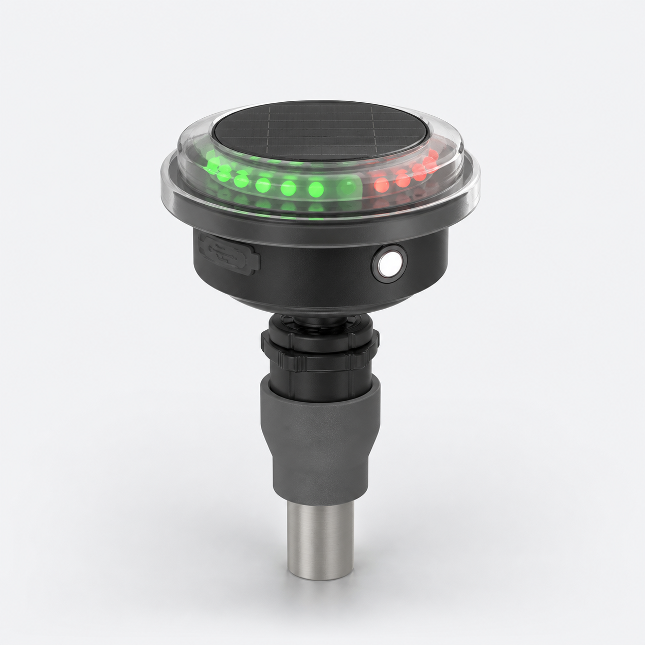 Mantus tricolor solar navigation light with red and green sectors illuminated