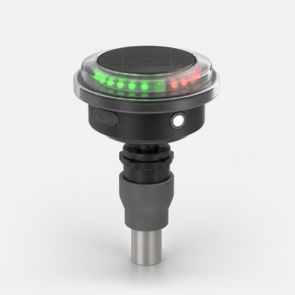 Mantus tricolor solar navigation light with red and green sectors illuminated