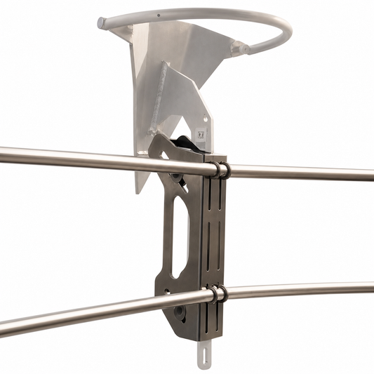 Mantus universal anchor bracket installed on stainless rails