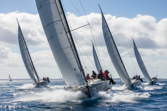 Sailboats racing in choppy water, where Outils Oceans racing winch handle holders keep cockpit gear ready
