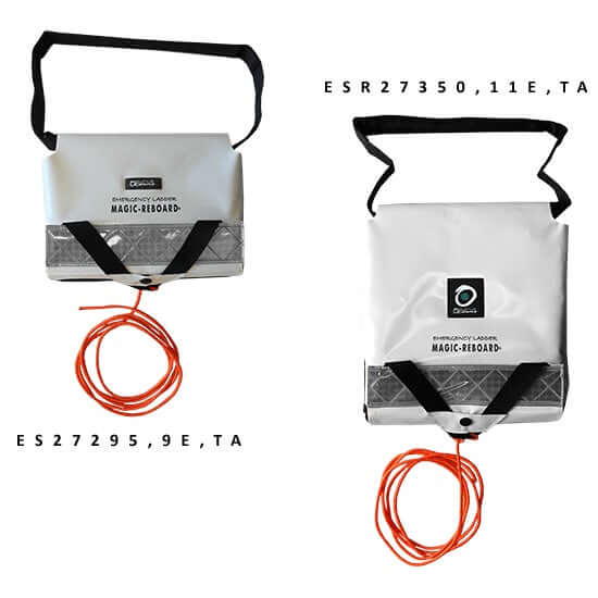 9 step emergency boat ladder with flexible steps in a compact design, featuring a durable carry handle and safety cord.